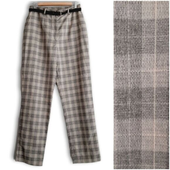 GLENSPORT Pants - GLENSPORT Vintage Travel Wear High Waist  Plaid Dress Pants + Belt Grey Sz M